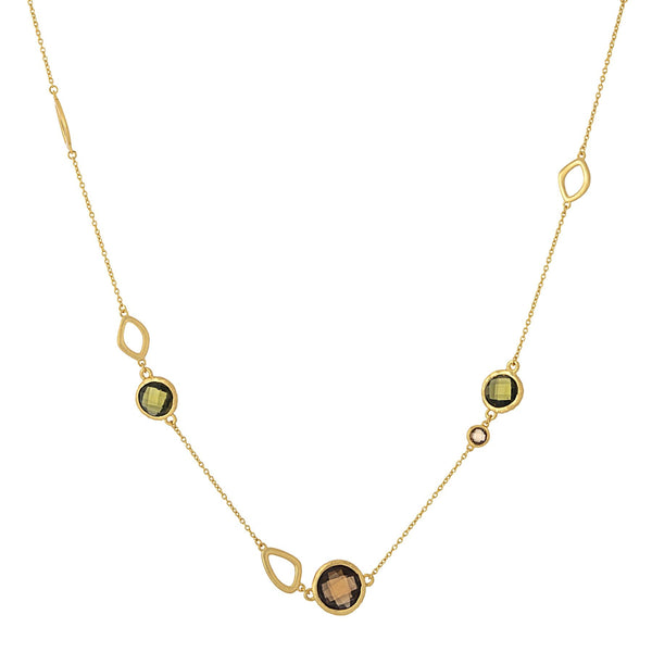 Gold Plated Sterling Silver Strand Necklace With Green and Orange Beads