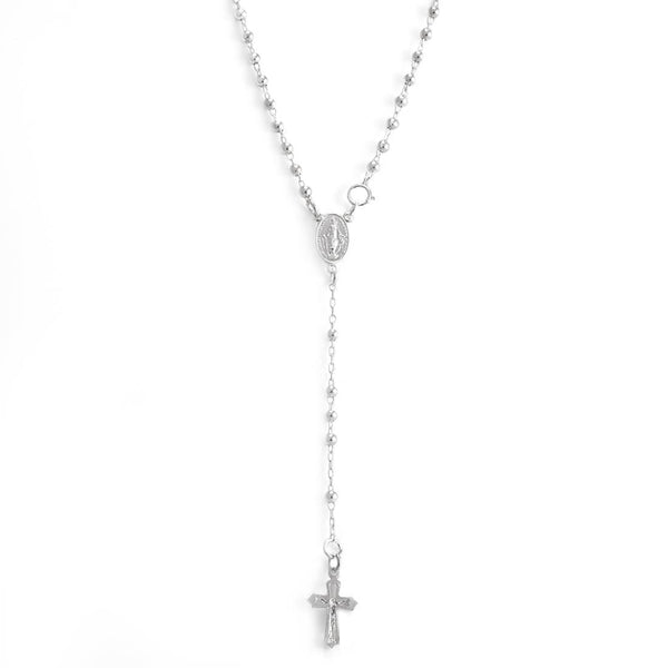 Sterling Silver Cross Rosary Beads - Virgin Mary Chain Necklace 60cm